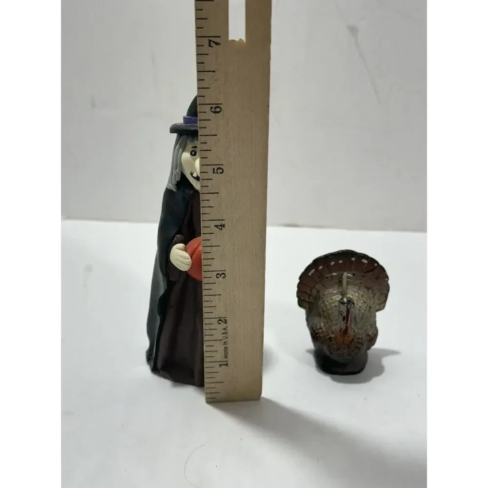 LOT Of 2 Halloween Decor - 1 Gurley Thanksgiving Turkey Candle + Clay Witch Doll